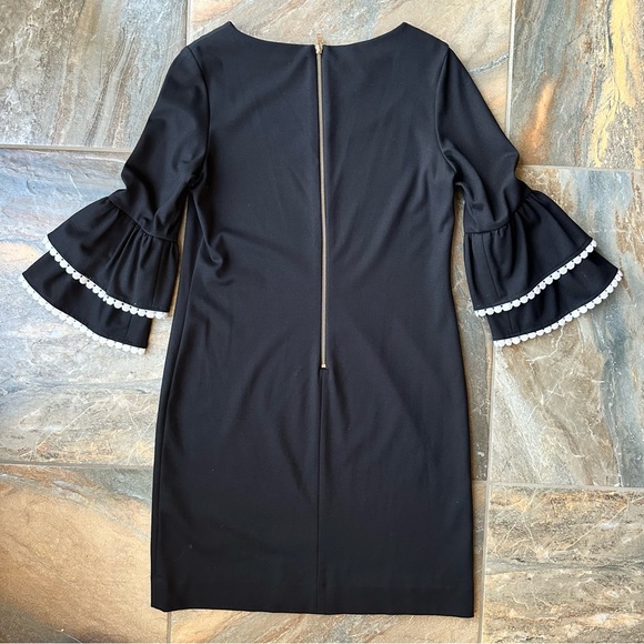 Sara Campbell Black Shift Dress with Ruffle Bell Sleeve White Trim Size Medium - Picture 4 of 10